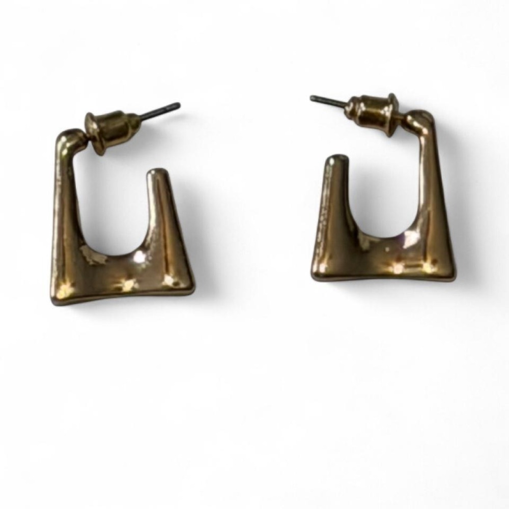 Gold Tone Modern Square Hoop Earrings - Picture 3 of 8
